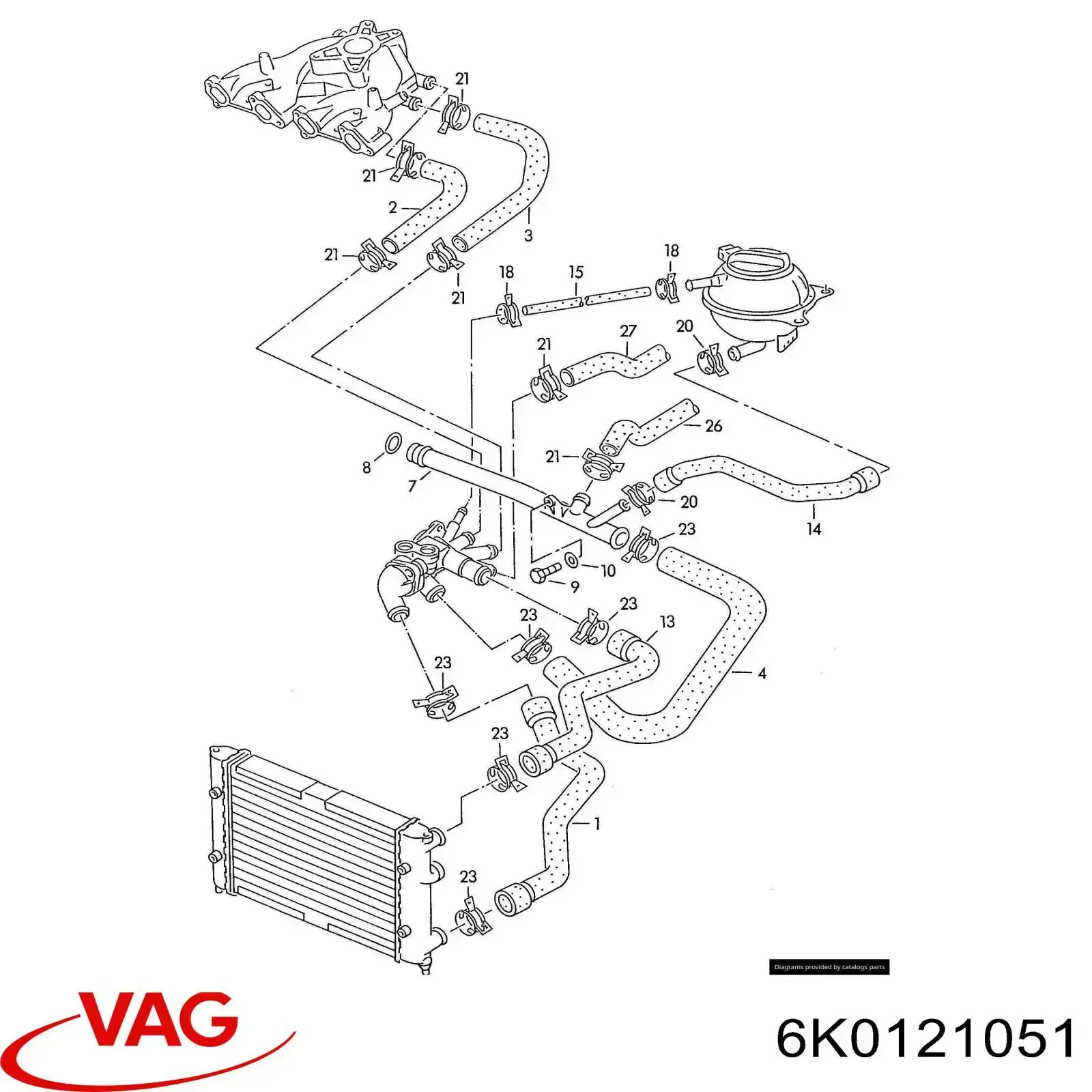 6K0121051 VAG Manguera inferior del radiador