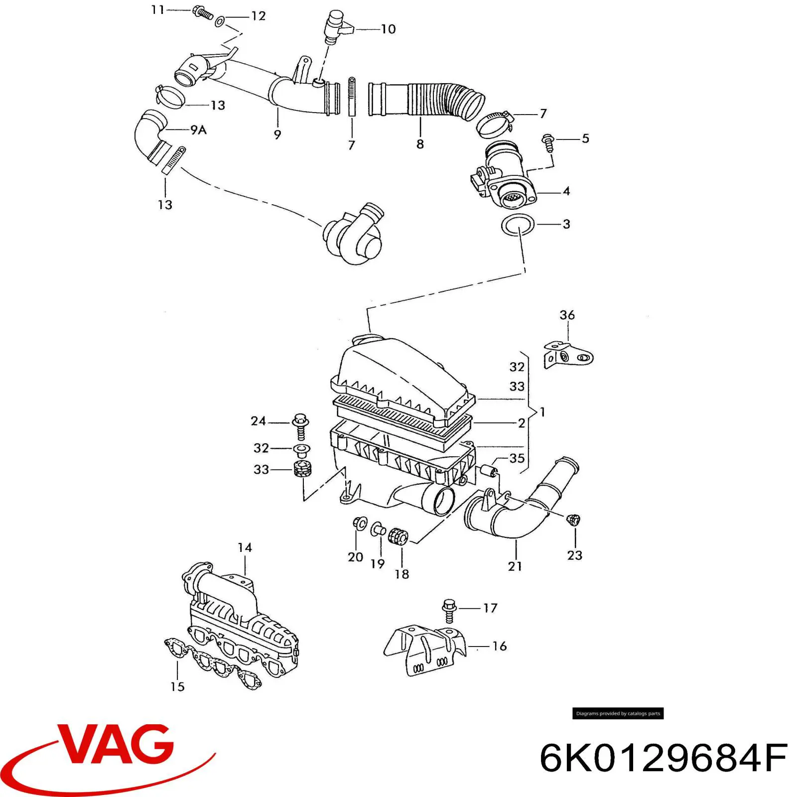 Comprar 6K0129684F VAG Conducto de aire, salida del filtro de aire