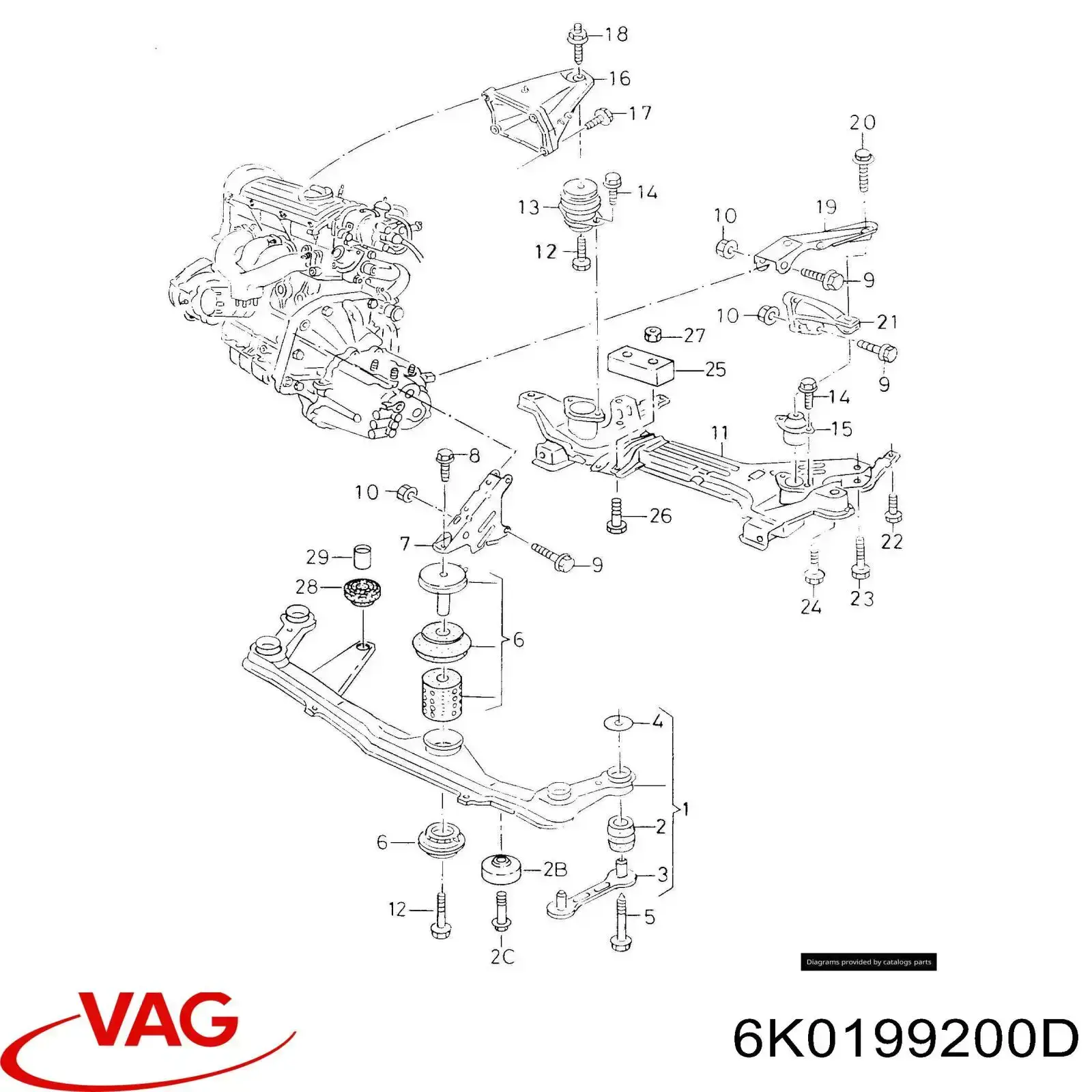 6K0199200D VAG Subchasis delantero soporte motor delantero