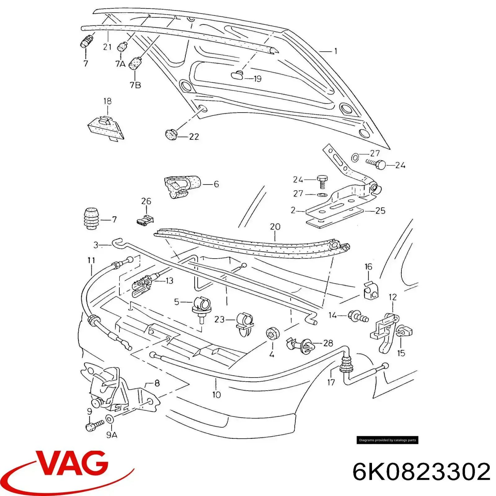 Bisagra derecha del capó VAG 6K0823302 precio, desde 36,30 EUR