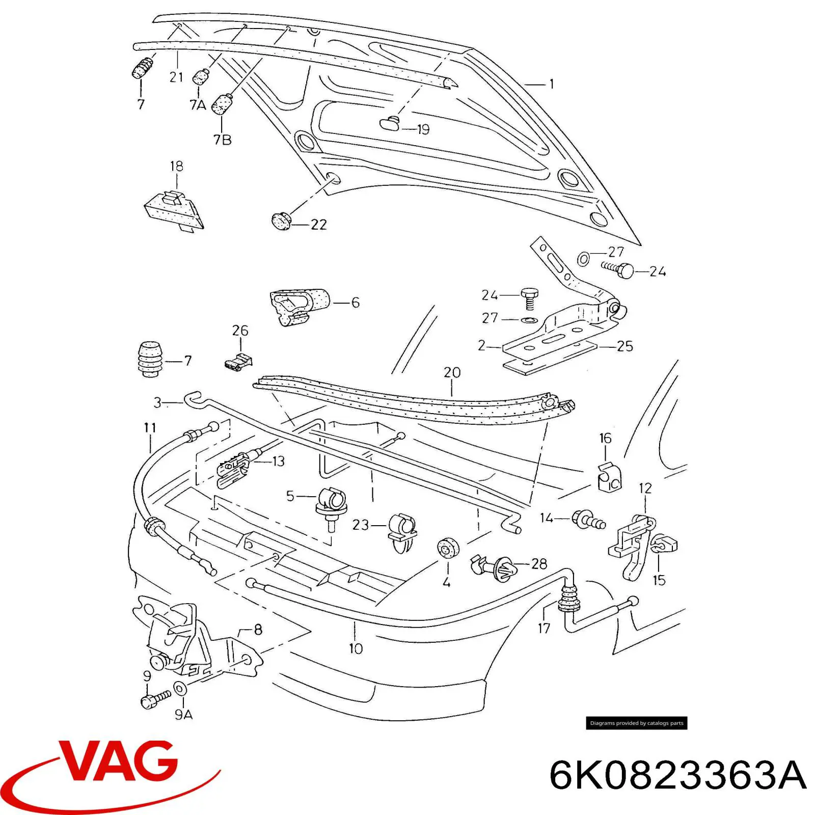 Soporte de capó VAG 6K0823363A precio, desde 30,49 EUR
