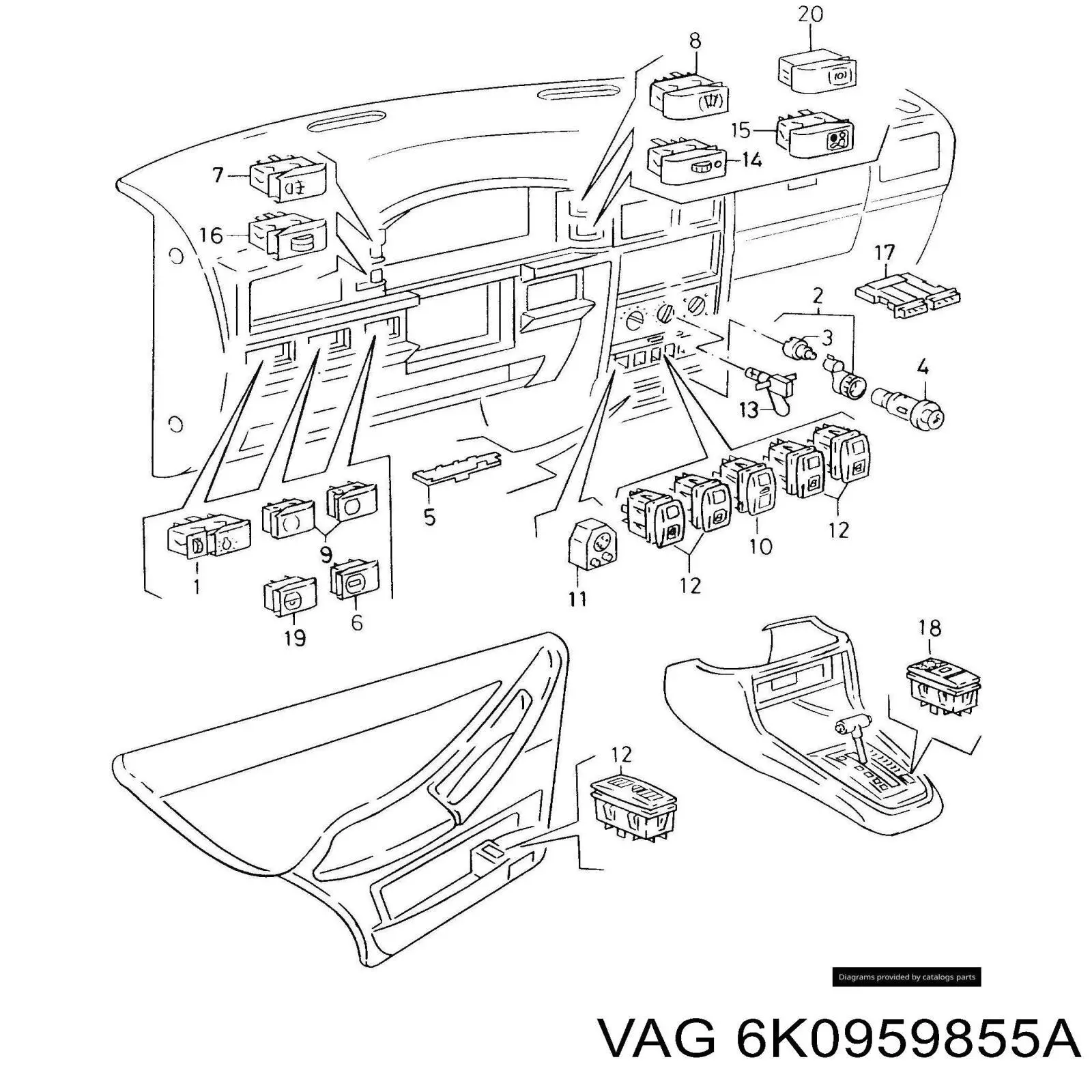 Comprar 6K0959855A VAG Botón de encendido del motor del elevalunas de la consola central