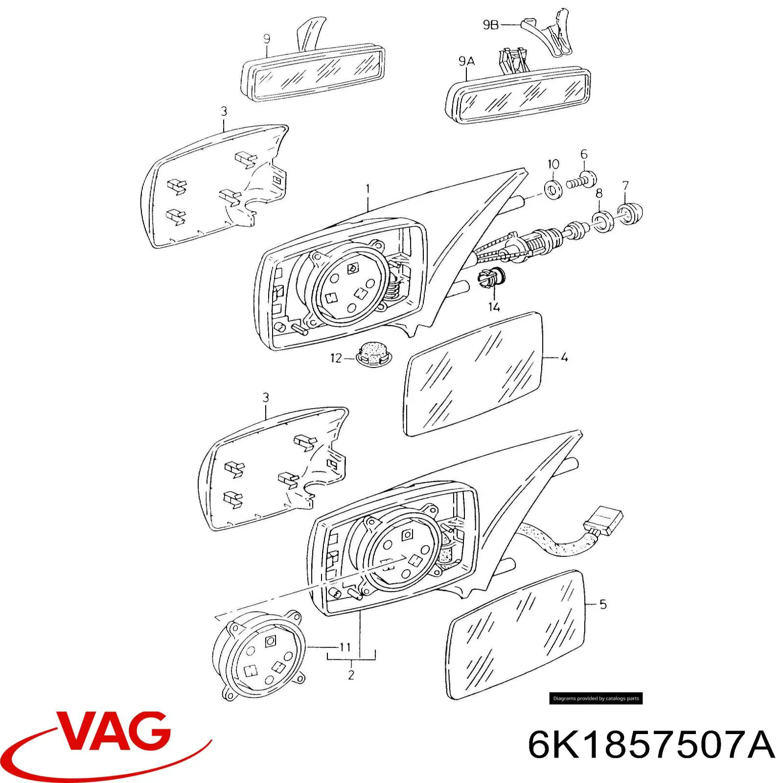 6K1857507A VAG Cristal de espejo retrovisor exterior izquierdo