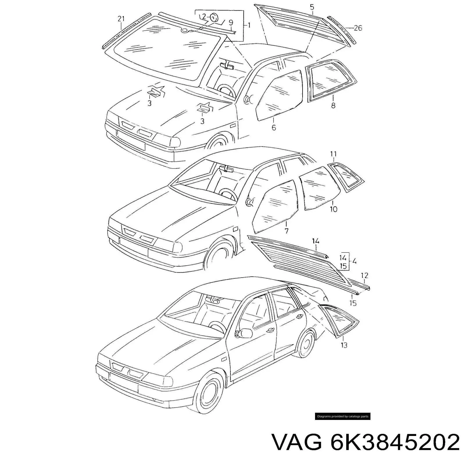 Cristal de puerta delantera derecha VAG 6K3845202 precio, desde 99,08 EUR