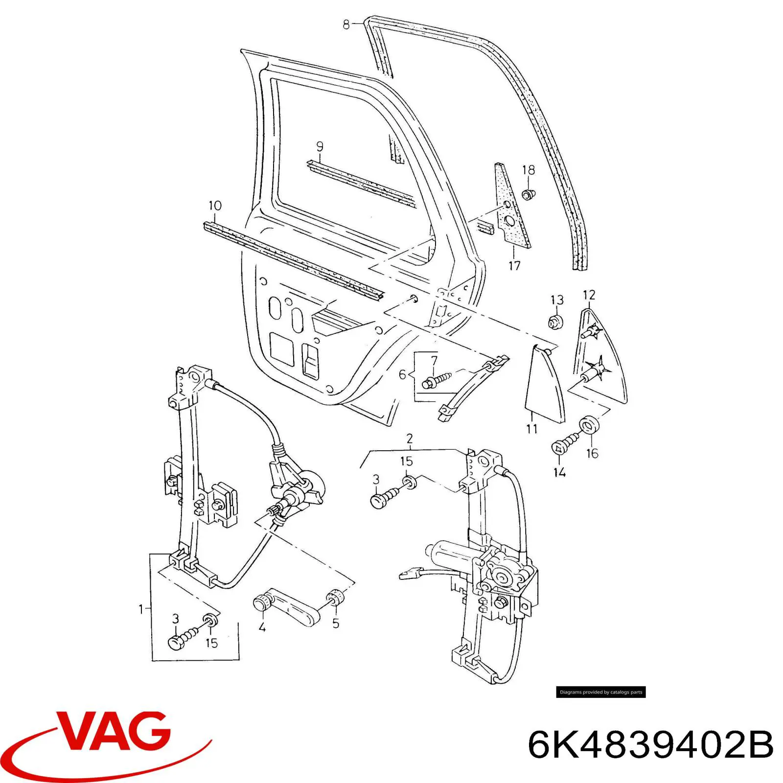 Comprar 6K4839402B VAG Mecanismo de elevalunas de la puerta trasera derecha