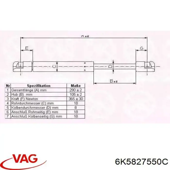 Comprar 6K5827550C VAG Amortiguador de puerta trasera
