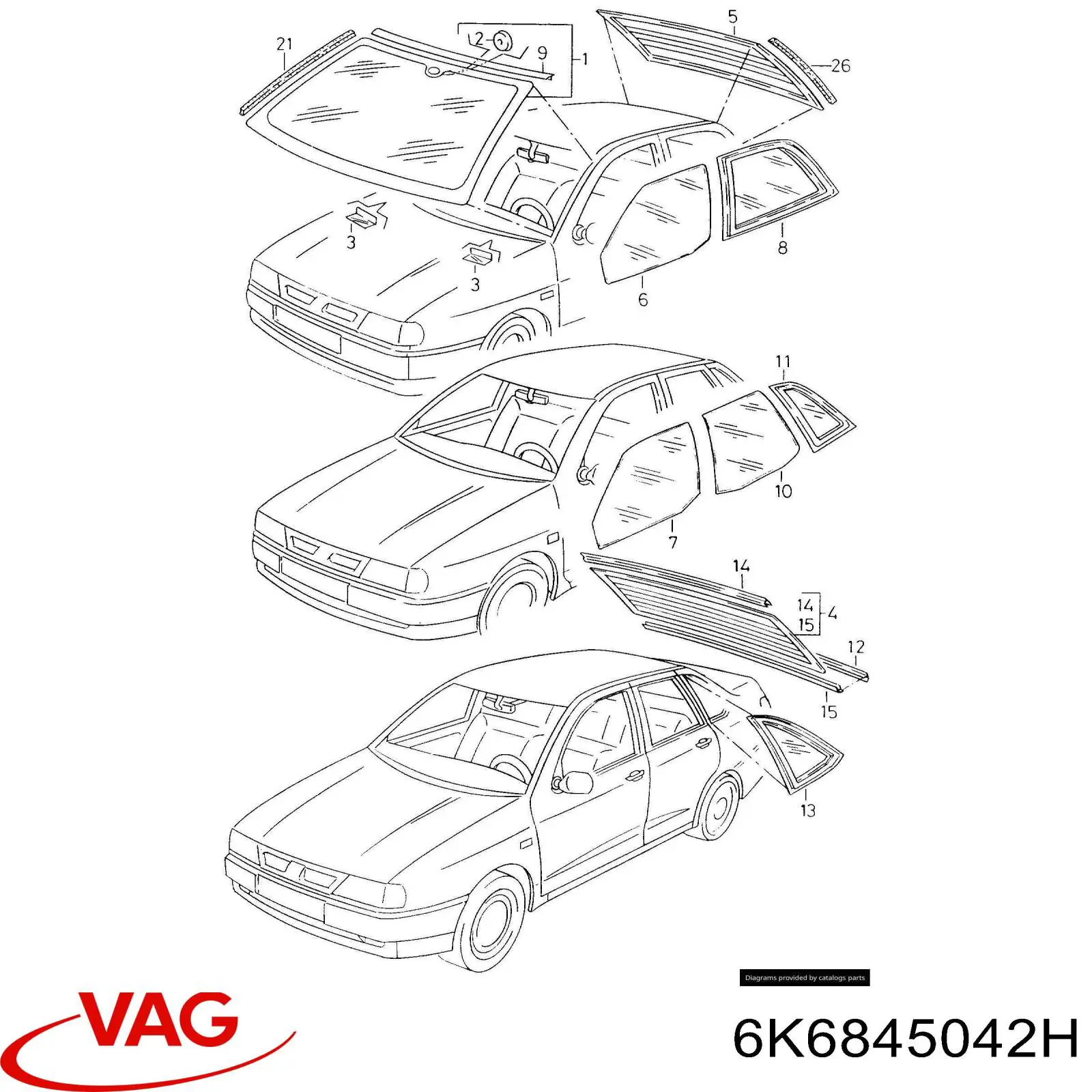 Cristal lateral derecho del maletero VAG 6K6845042H precio, desde 160,01 EUR