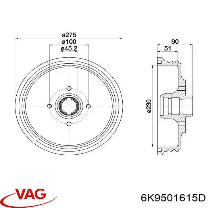 6K9501615A VAG freno de tambor trasero