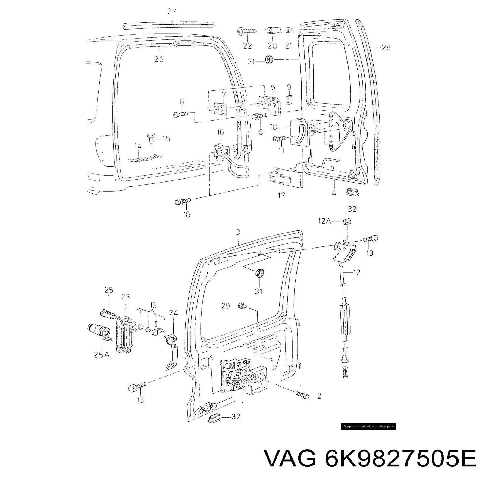 6K9827505E VAG cerradura de puerta de batientes, trasera izquierda superior