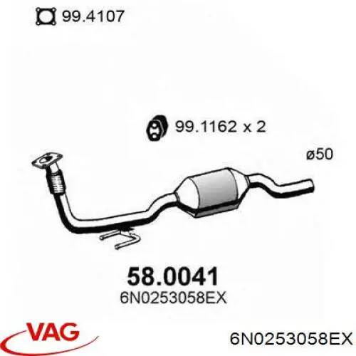 6N0253058EX VAG Silenciador de escape delantero 