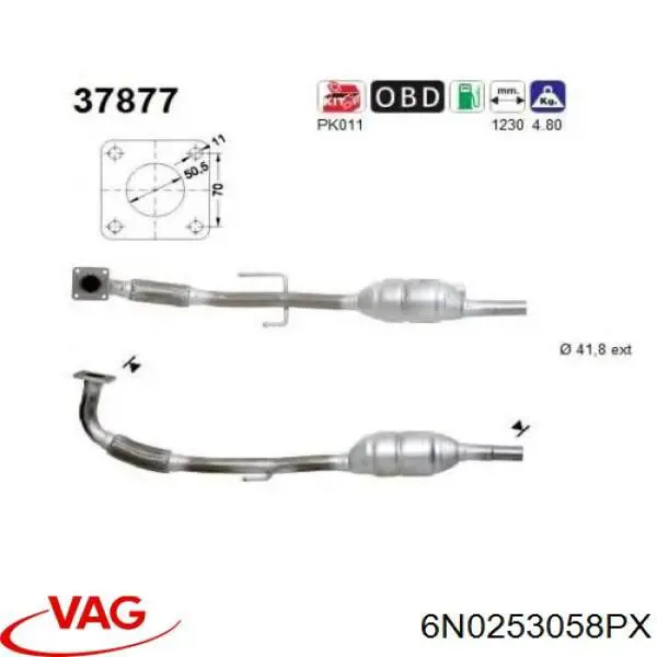 Comprar 6N0253058PX VAG Tubo de admisión del silenciador de escape delantero