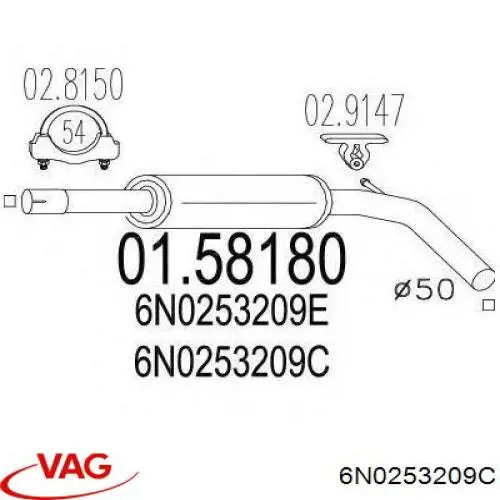 Silenciador central VAG 6N0253209C precio, desde 54,43 EUR