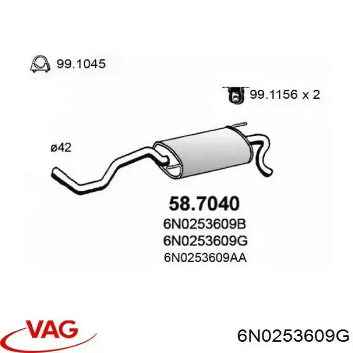 Silenciador trasero VAG 6N0253609G precio, desde 60,48 EUR