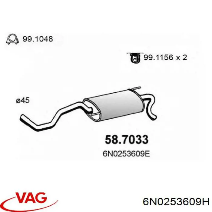 Comprar 6N0253609H VAG Silenciador trasero