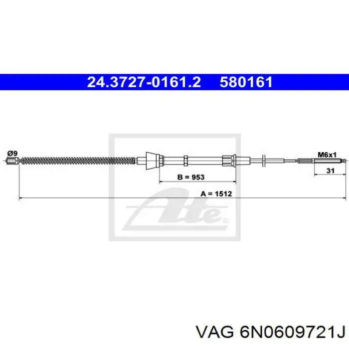Comprar 6N0609721J VAG Cable de freno de mano trasero derecho/izquierdo