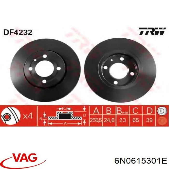 Disco de freno 6N0615301E VAG