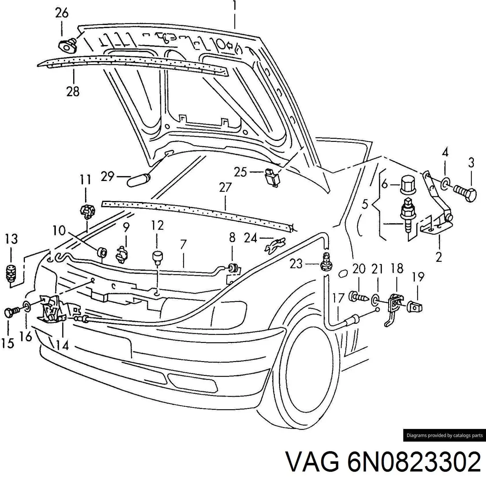 Bisagra derecha del capó VAG 6N0823302 precio, desde 19,09 EUR