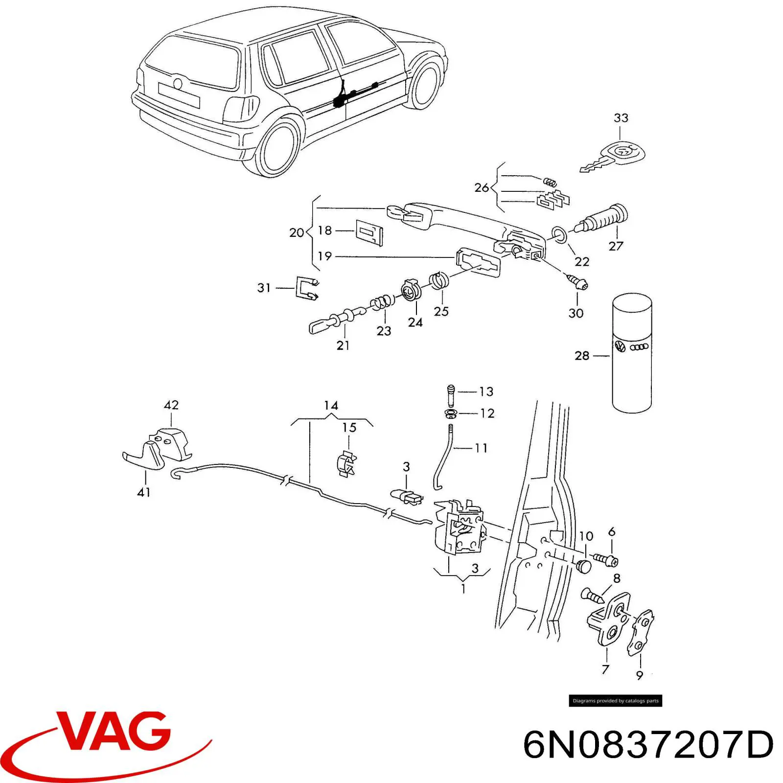 6N0837207D VAG Manija exterior derecha delantera/trasera de puerta