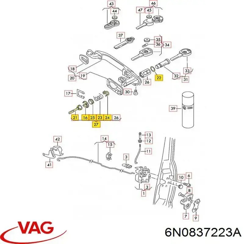 6N0837223A VAG Excéntrico de bombín de cerradura de puerta