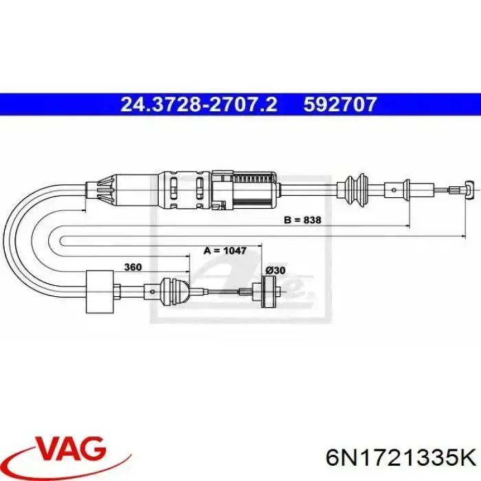 6N1721335K VAG cable de embrague