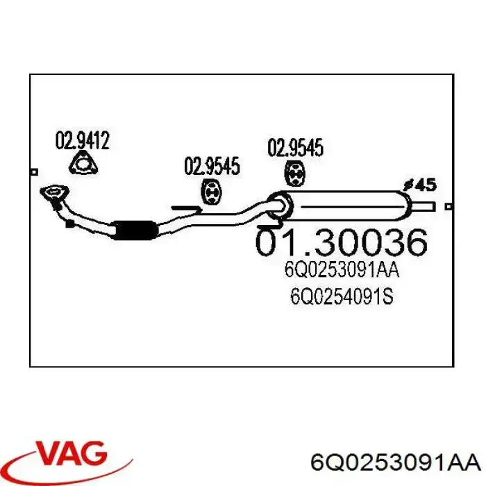 Tubo de escape delantero VAG 6Q0253091AA precio, desde 96,33 EUR
