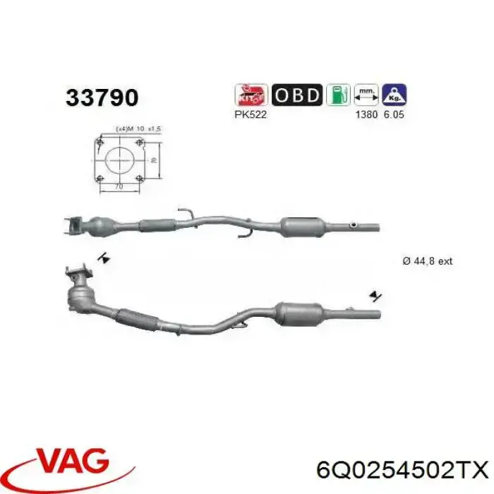 6Q0254502TX VAG Catalizador de gasolina y diésel