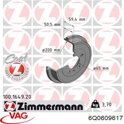 Tambor de freno trasero VAG 6Q0609617 precio, desde 34,85 EUR