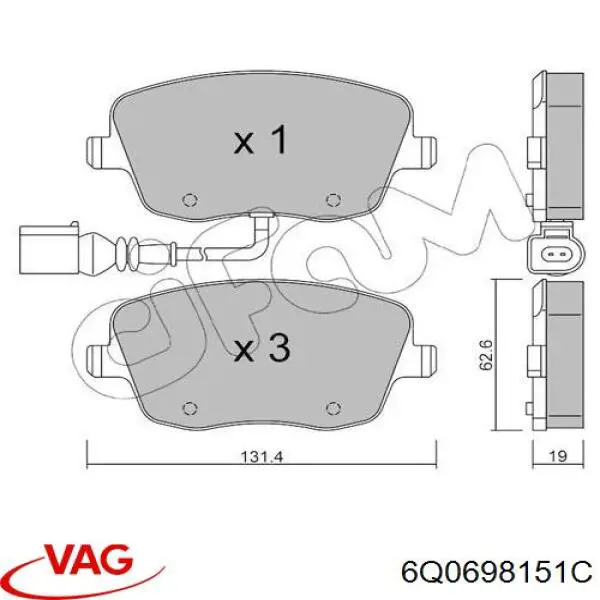 6Q0698151C VAG Pastillas delanteras