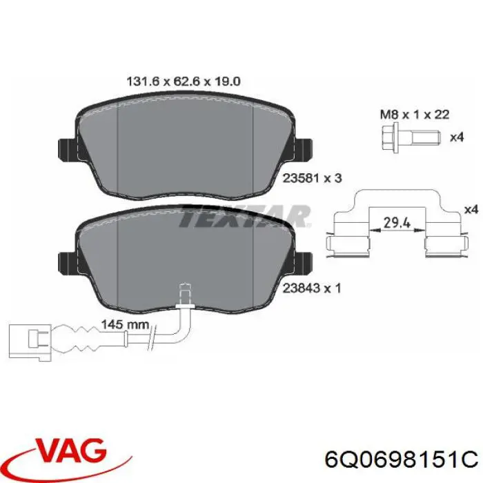 Pastillas freno delanteras VAG 6Q0698151C precio, desde 31,07 EUR