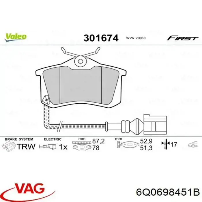 Comprar 6Q0698451B VAG Pastillas de freno traseras
