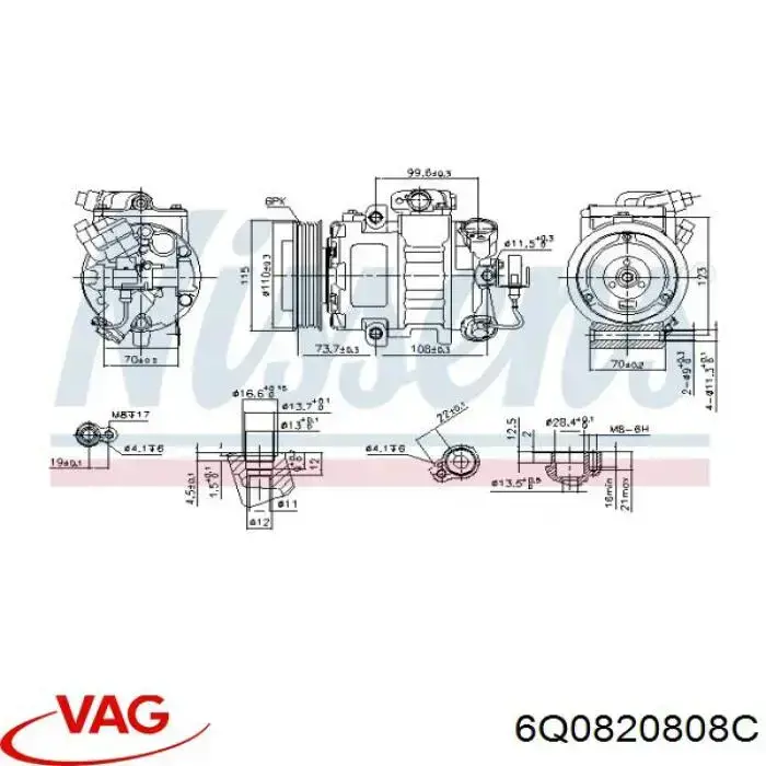 Compresor de aire acondicionado 6Q0820808C VAG