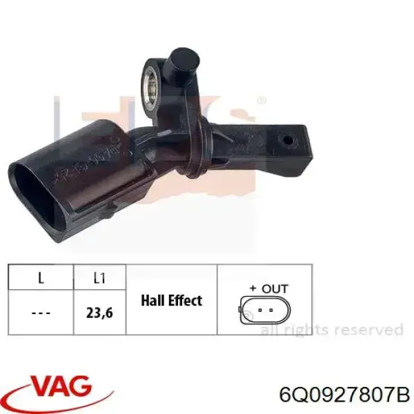 Comprar 6Q0927807B VAG Sensor ABS trasero izquierdo