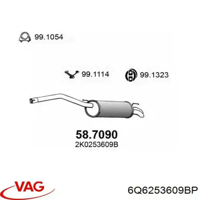 6Q6253609BP VAG silenciador posterior