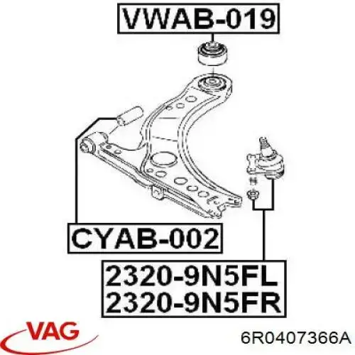 Cojinete de bola inferior derecho VAG 6R0407366A