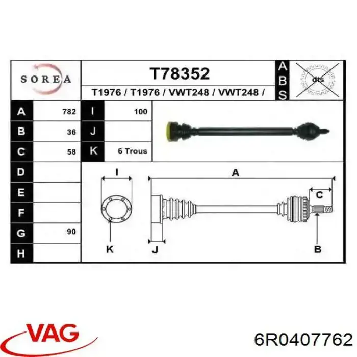 Comprar 6R0407762 VAG Semieje delantero derecho