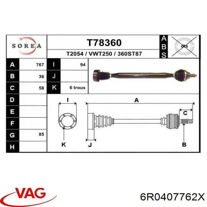 Semieje delantero derecho VAG 6R0407762X precio, desde 55,65 EUR