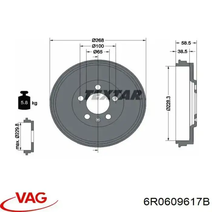 Comprar 6R0609617B VAG Tambor de freno trasero