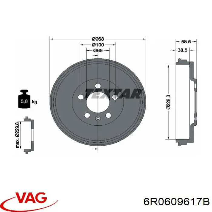 6R0609617B VAG freno de tambor trasero