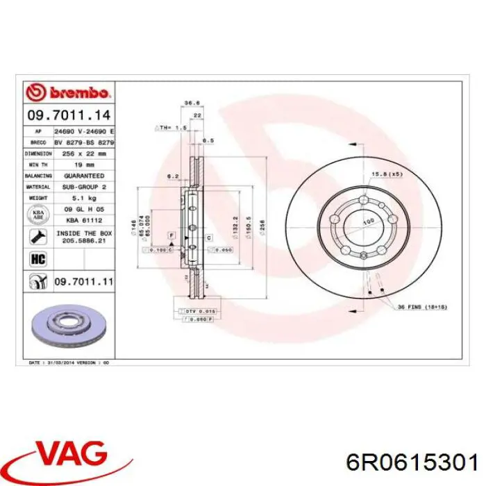Disco de freno 6R0615301 VAG