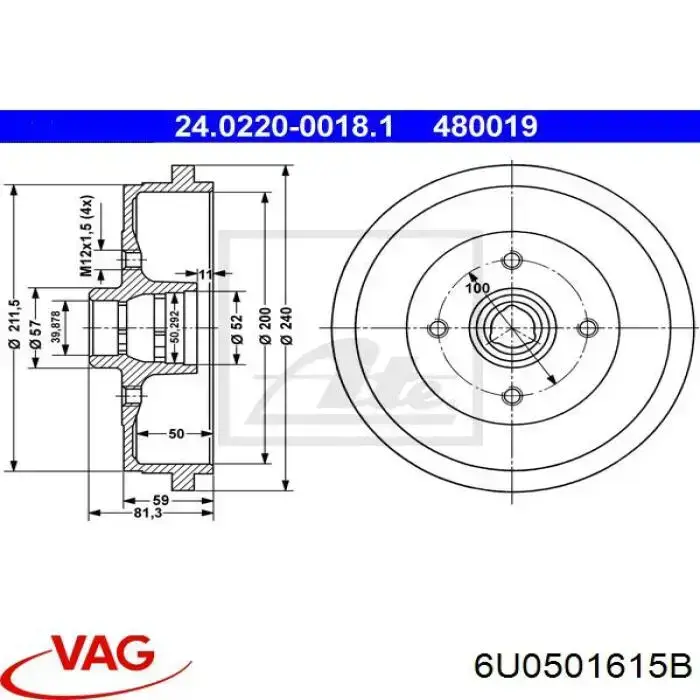 Tambor de freno trasero VAG 6U0501615B