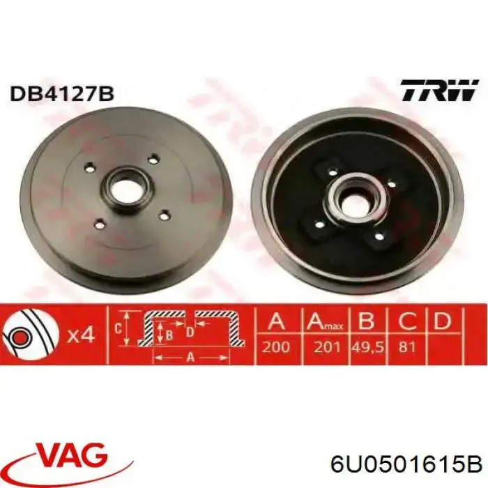 Tambor de freno trasero VAG 6U0501615B precio, desde 38,13 EUR