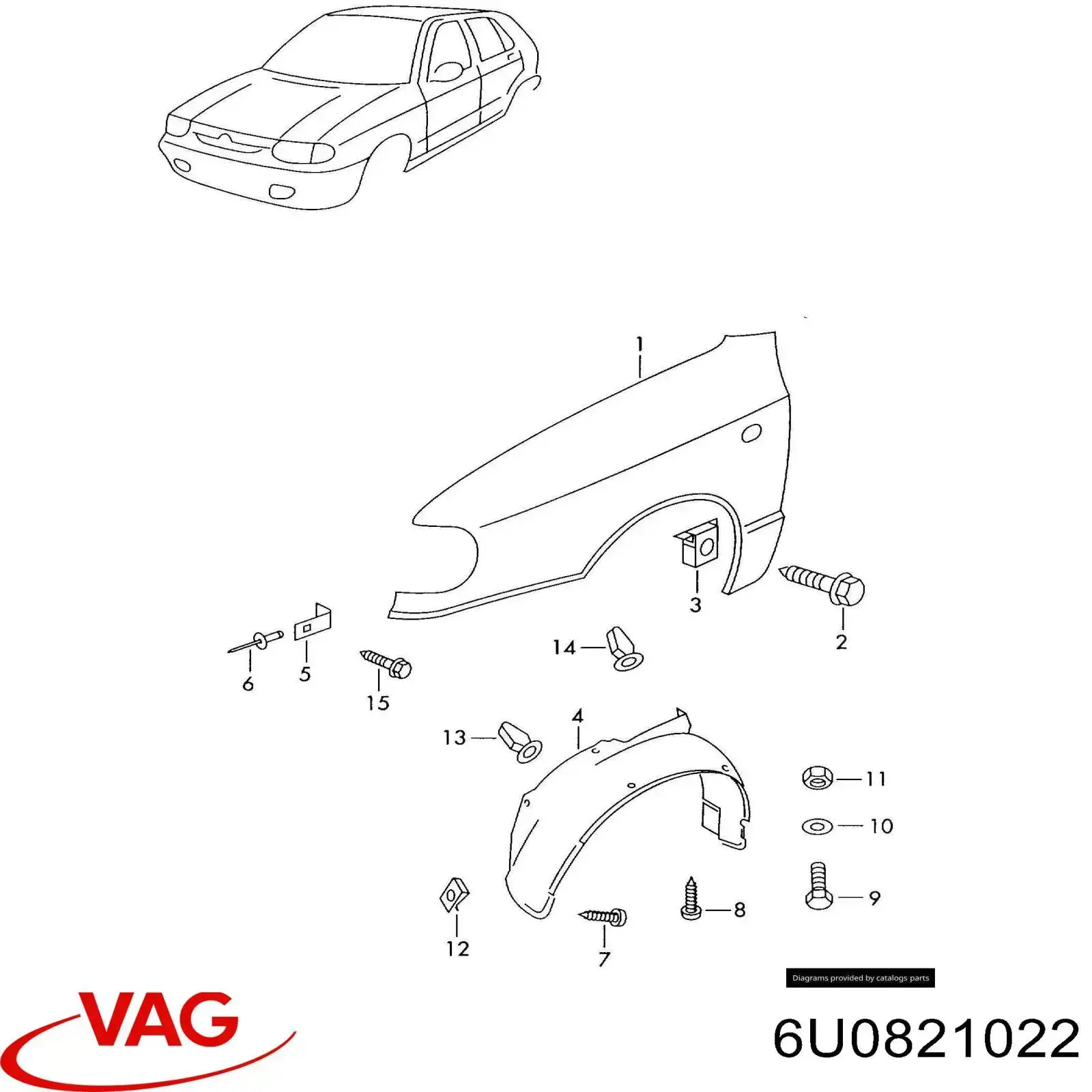 6U0821022 VAG guardabarros delantero derecho