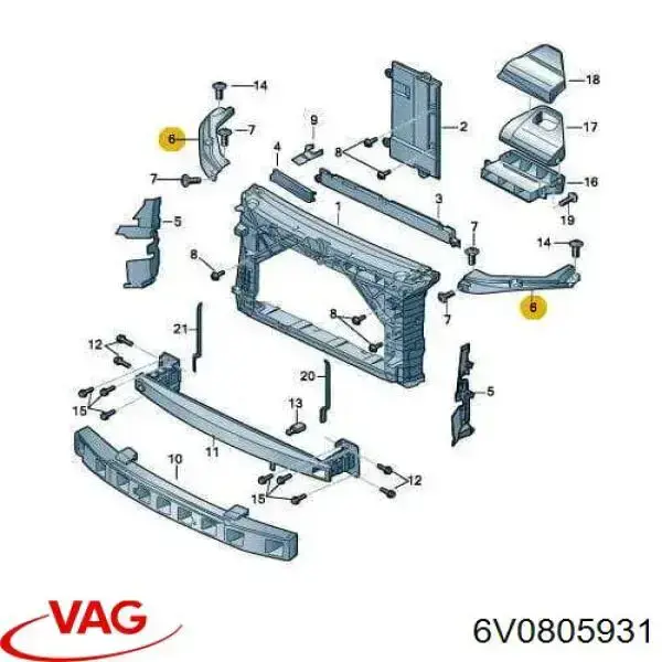 Soporte izquierdo del radiador (panel de montaje de faros) VAG 6V0805931 precio, desde 13,65 EUR