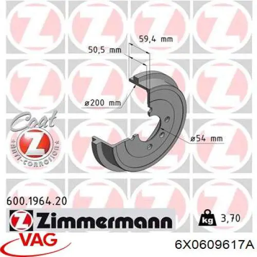 Tambor de freno trasero 6X0609617A VAG