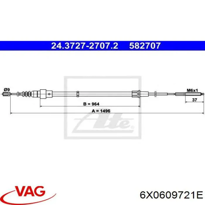 6X0609721E VAG cable de freno de mano trasero derecho/izquierdo