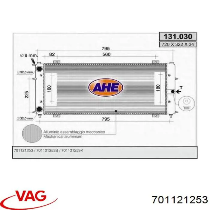 701121253 VAG radiador refrigeración del motor