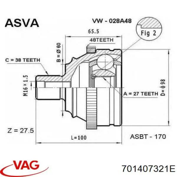 701407321E VAG junta homocinética exterior delantera