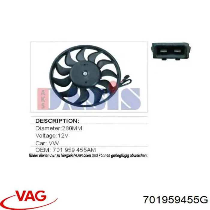 701959455G VAG rodete ventilador, refrigeración de motor