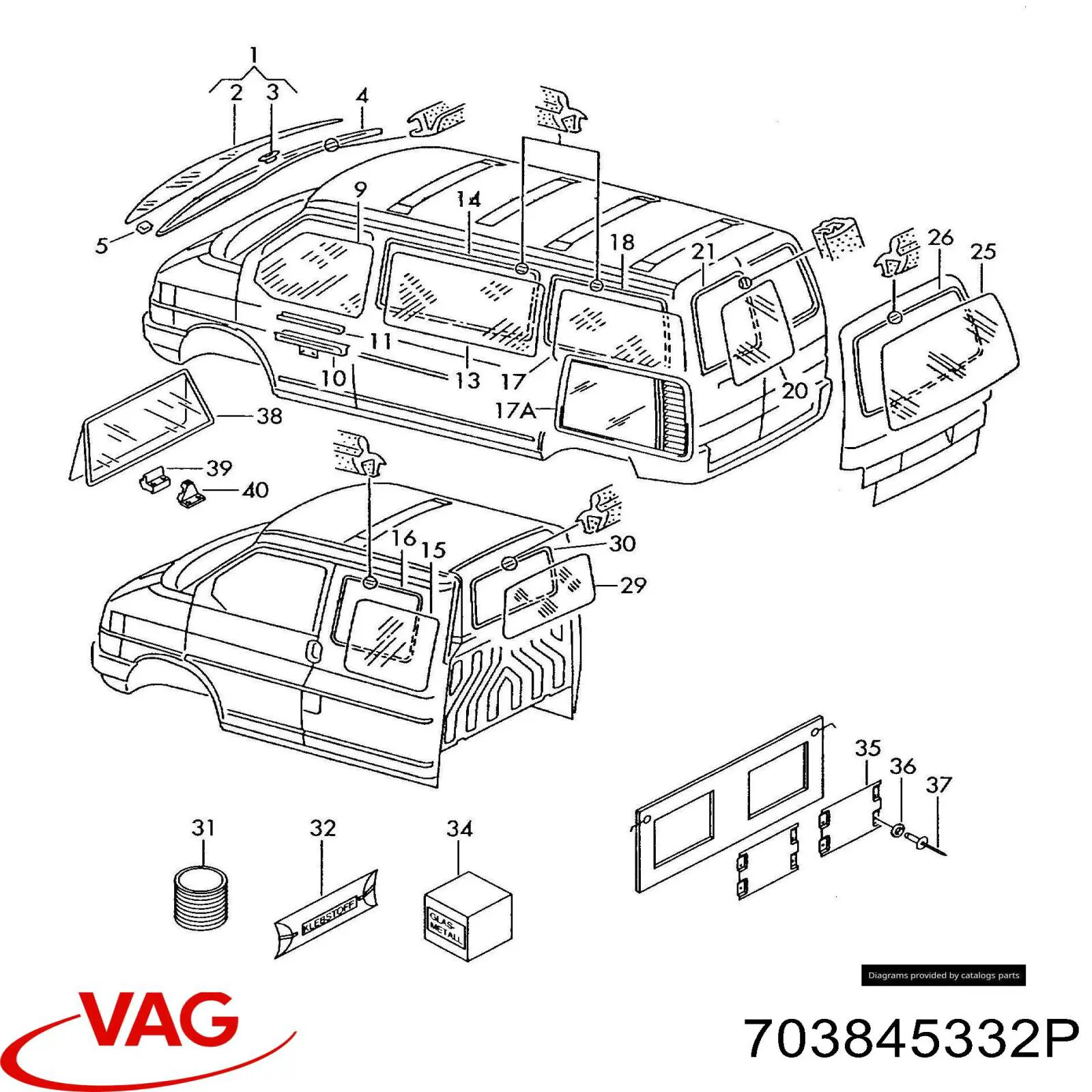 Comprar 703845332P VAG Cristal lateral derecho del maletero