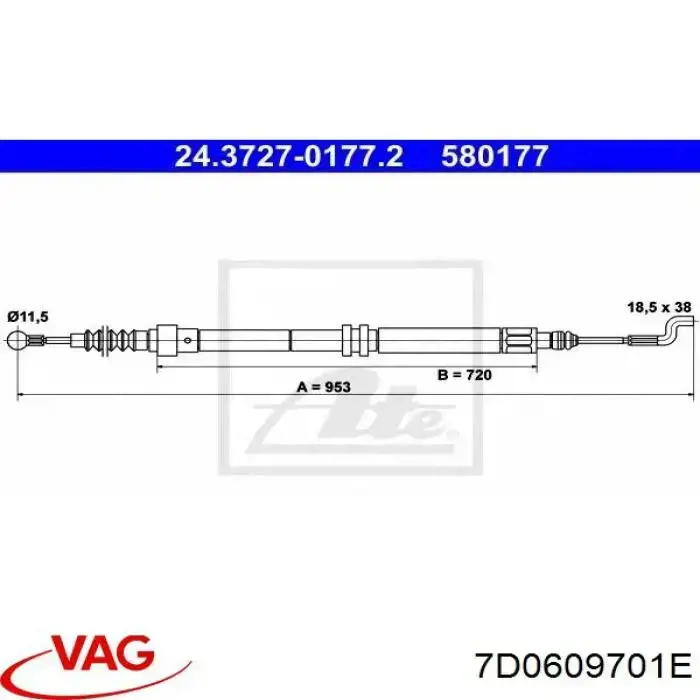 7D0609701E VAG cable de freno de mano trasero derecho/izquierdo